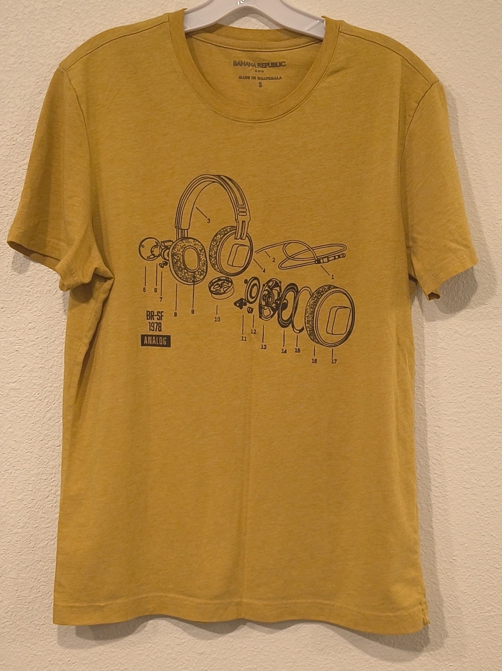 Banana Republic Mustard Yellow Headphones Diagram Tee